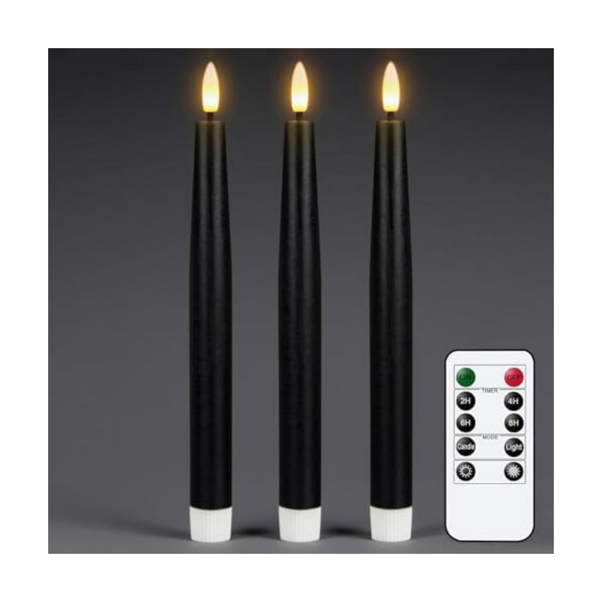 GenSwin Black Flameless Taper Candles with Remote, Halloween Flameless Candles Flickering Battery Operated, Real Wax LED Halloween Candlesticks with 3D Wick for Home Decor(Set of 3, 0.78” x 9.65”)