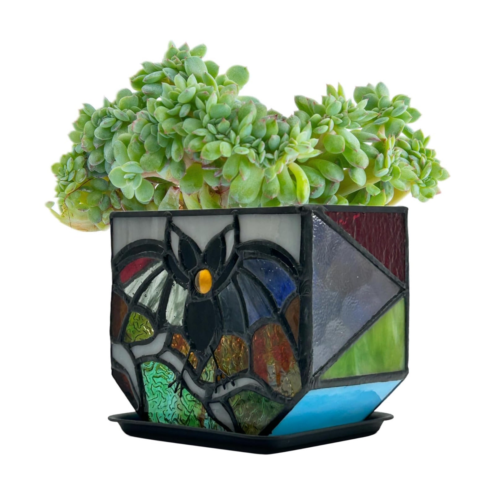 Stained Glass Bat Planter with Drainage Holes, Cute Planter Pots for Indoor Plants, Halloween Stained Glass Bat Decor