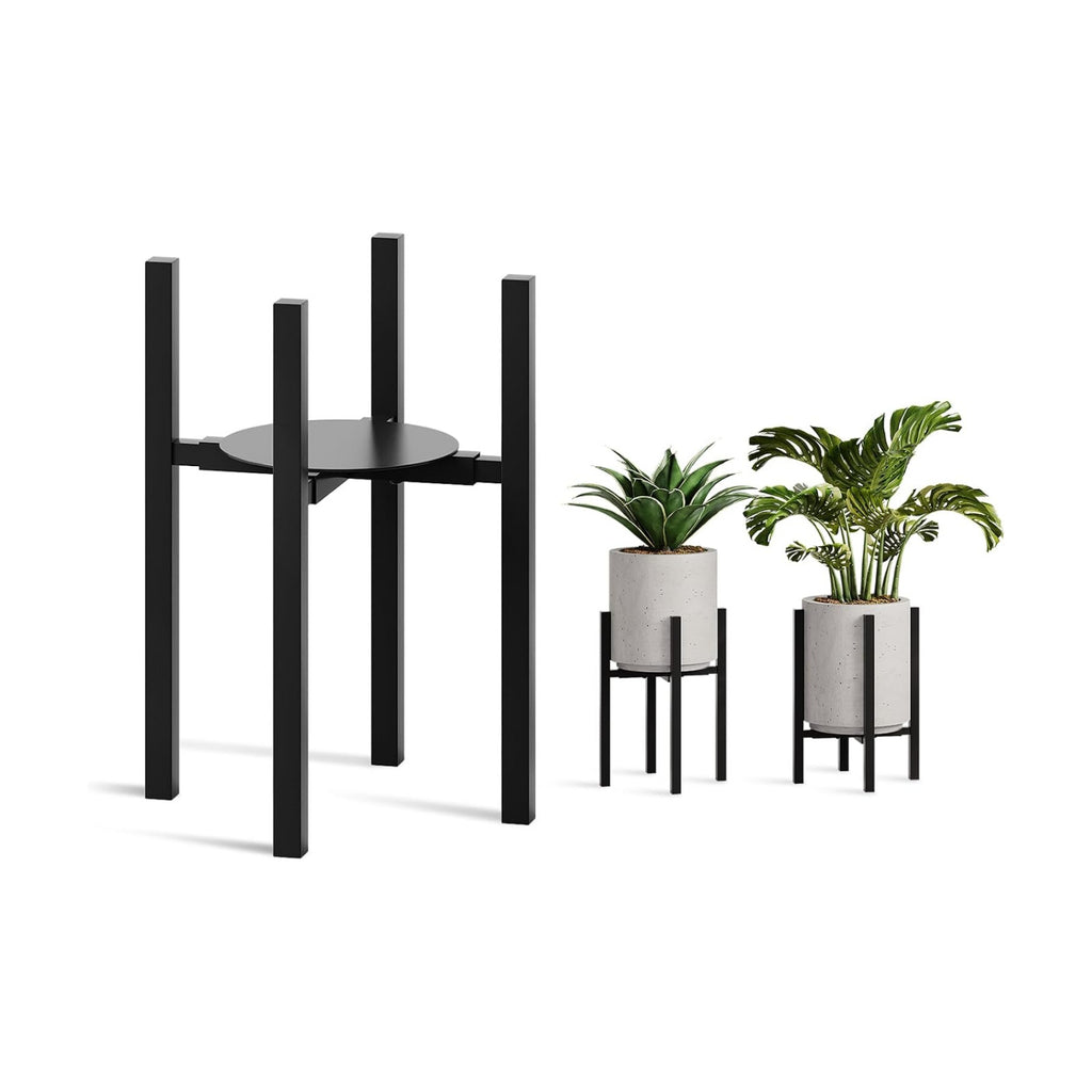 Adjustable Plant Stand Indoor, 2 Heights Black with Round Plate