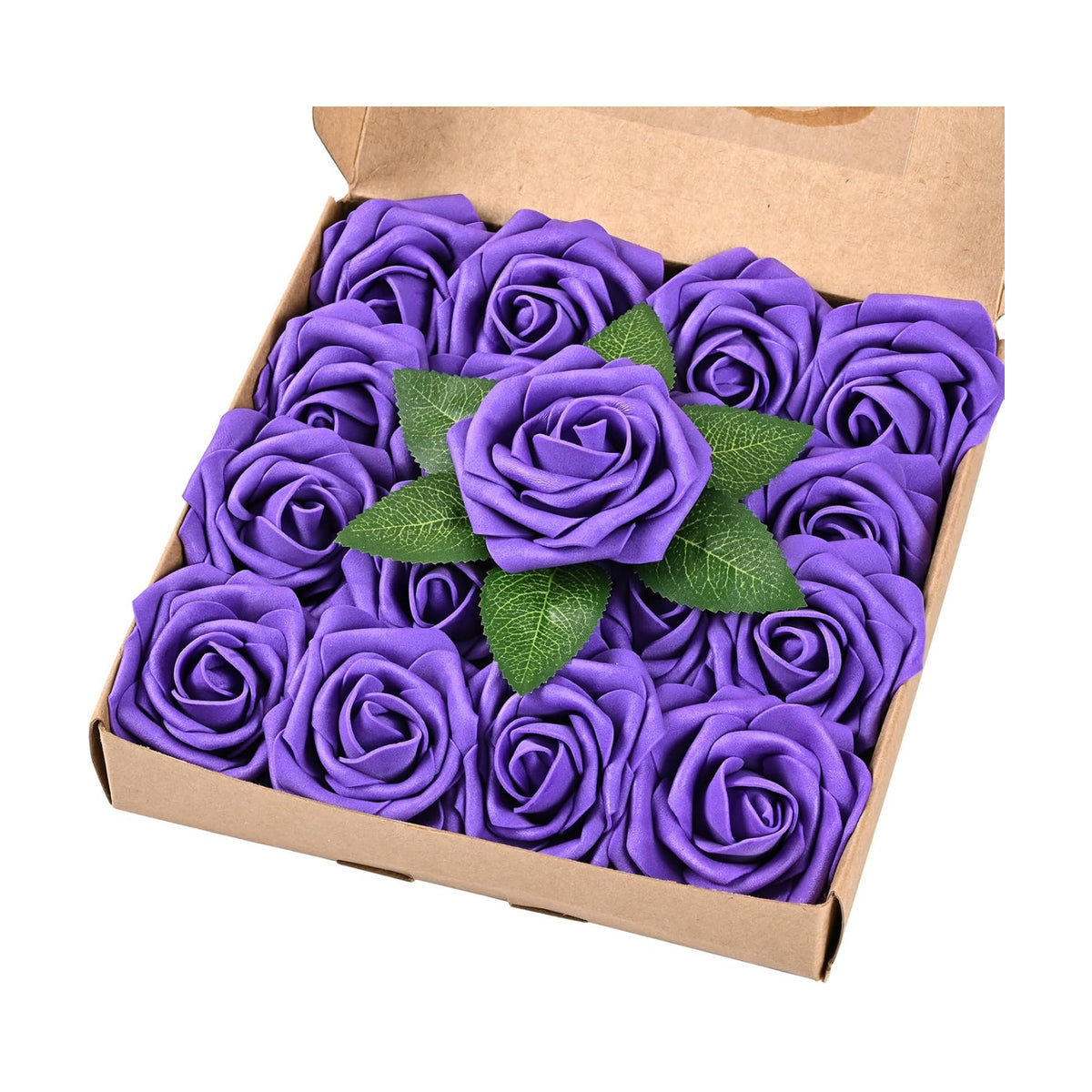 BLEUM CADE 16Pcs Artificial Flowers Fake Foam Roses with Stems for Wedding