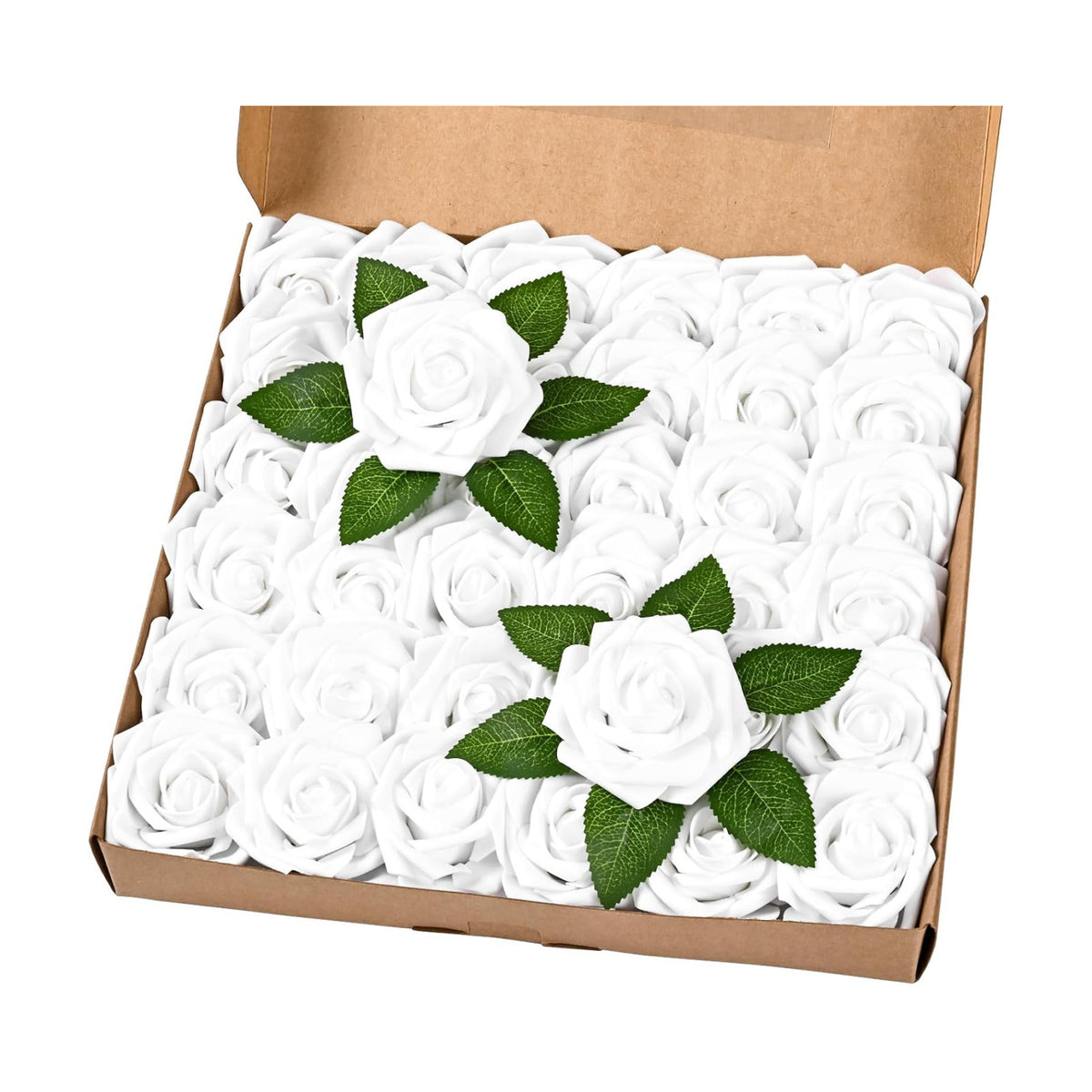 BLEUM CADE 36Pcs Artificial Flowers Fake Foam Roses with Stems for Wedding