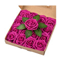 BLEUM CADE 16Pcs Artificial Flowers Fake Foam Roses with Stems for Wedding