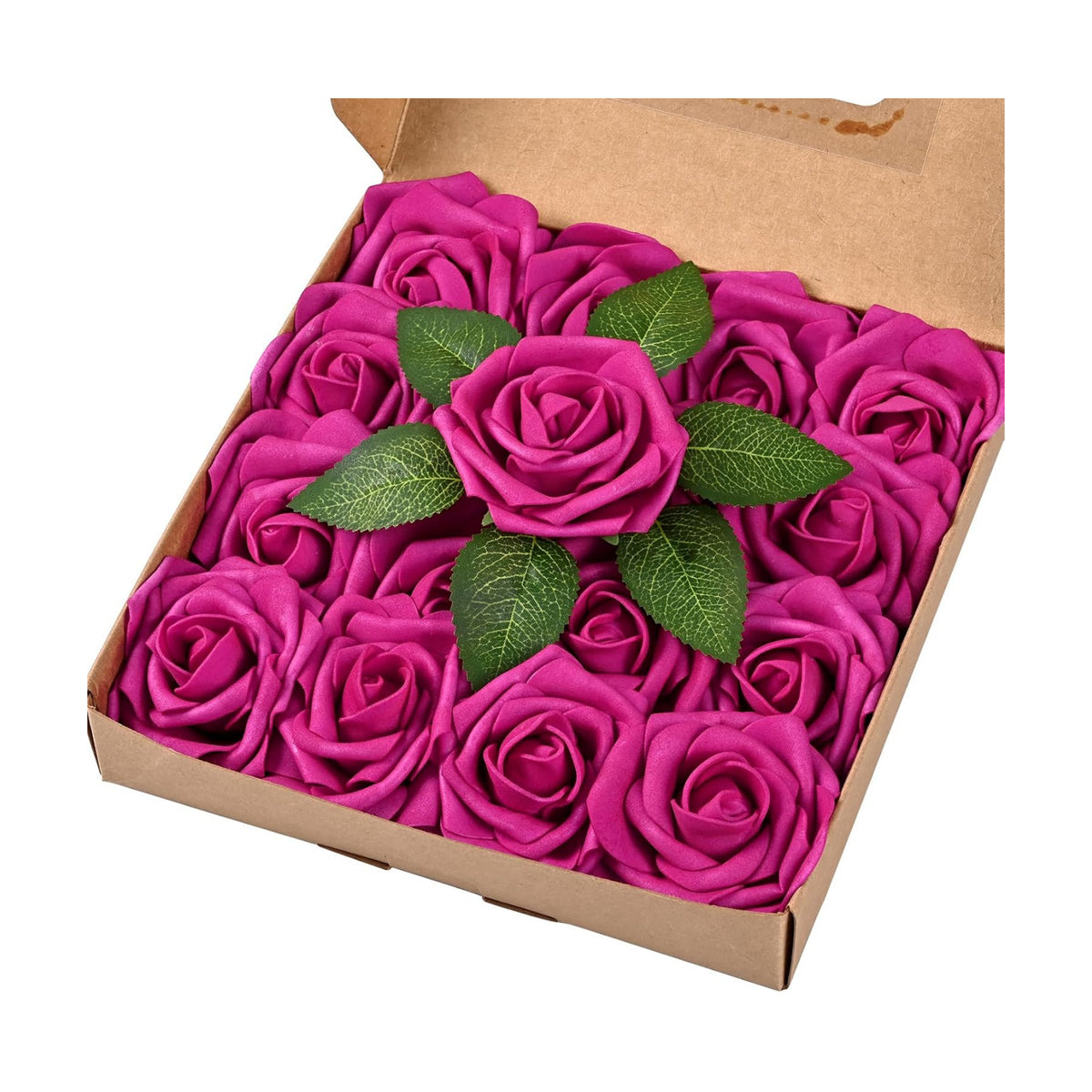 BLEUM CADE 16Pcs Artificial Flowers Fake Foam Roses with Stems for Wedding