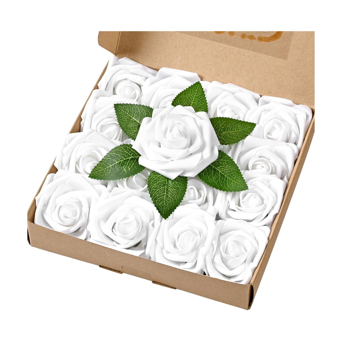 BLEUM CADE 16Pcs Artificial Flowers Fake Foam Roses with Stems for Wedding