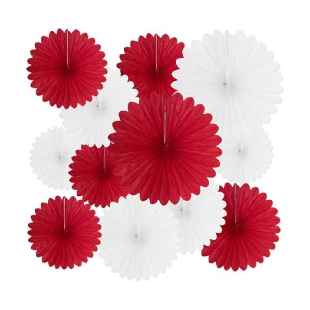 20 Pcs Red White Hanging Paper Fan, Hanging Honeycomb Round Paper Fans for Weddings, Birthdays, Christmas, Baby Showers, Classroom, Events Ceiling Party Supplies Decorations