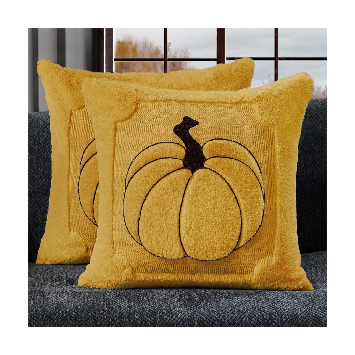 Allorry Fall Pillow Covers 18x18 2 Pack Yellow Pumpkin Home Decor PT010D18
