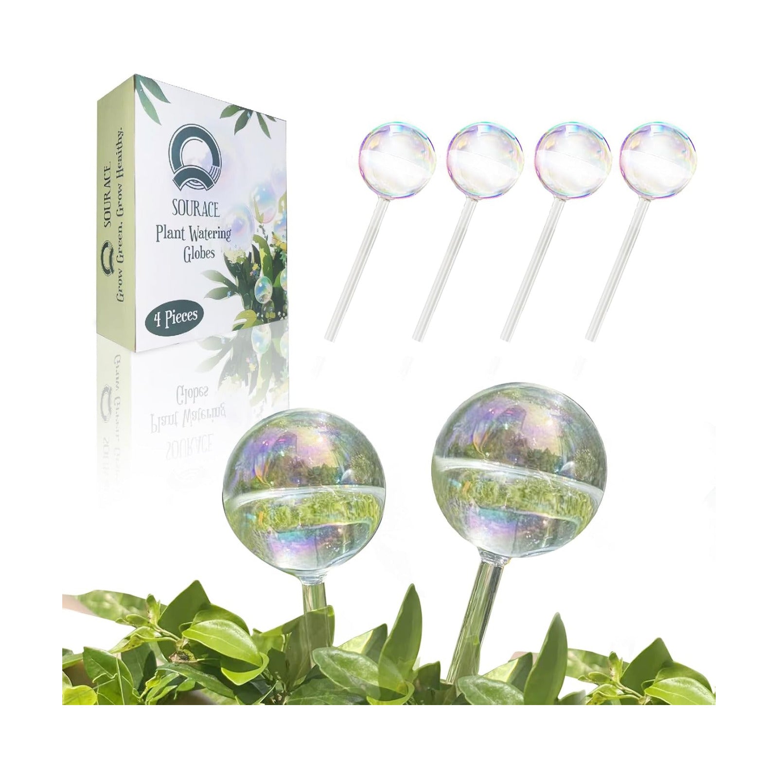 4PC Iridescent Self Watering Globes, Large Glass Rainbow Plant Watering Globes, Self Watering Planter Insert for Indoor