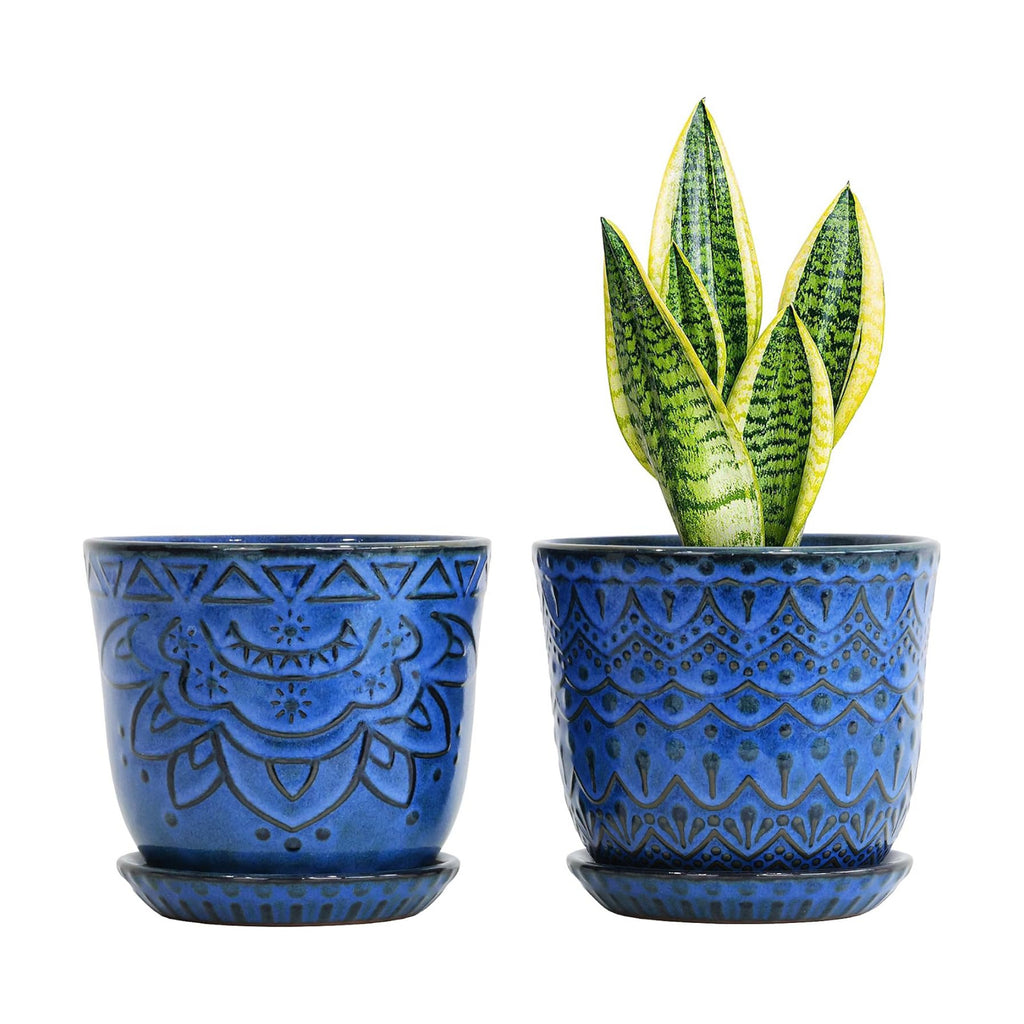 Gepege Ceramic Plant Pots, 6 Inch Indoor Planters with Drainage & Saucers | Ceramic pots for plants with drainage