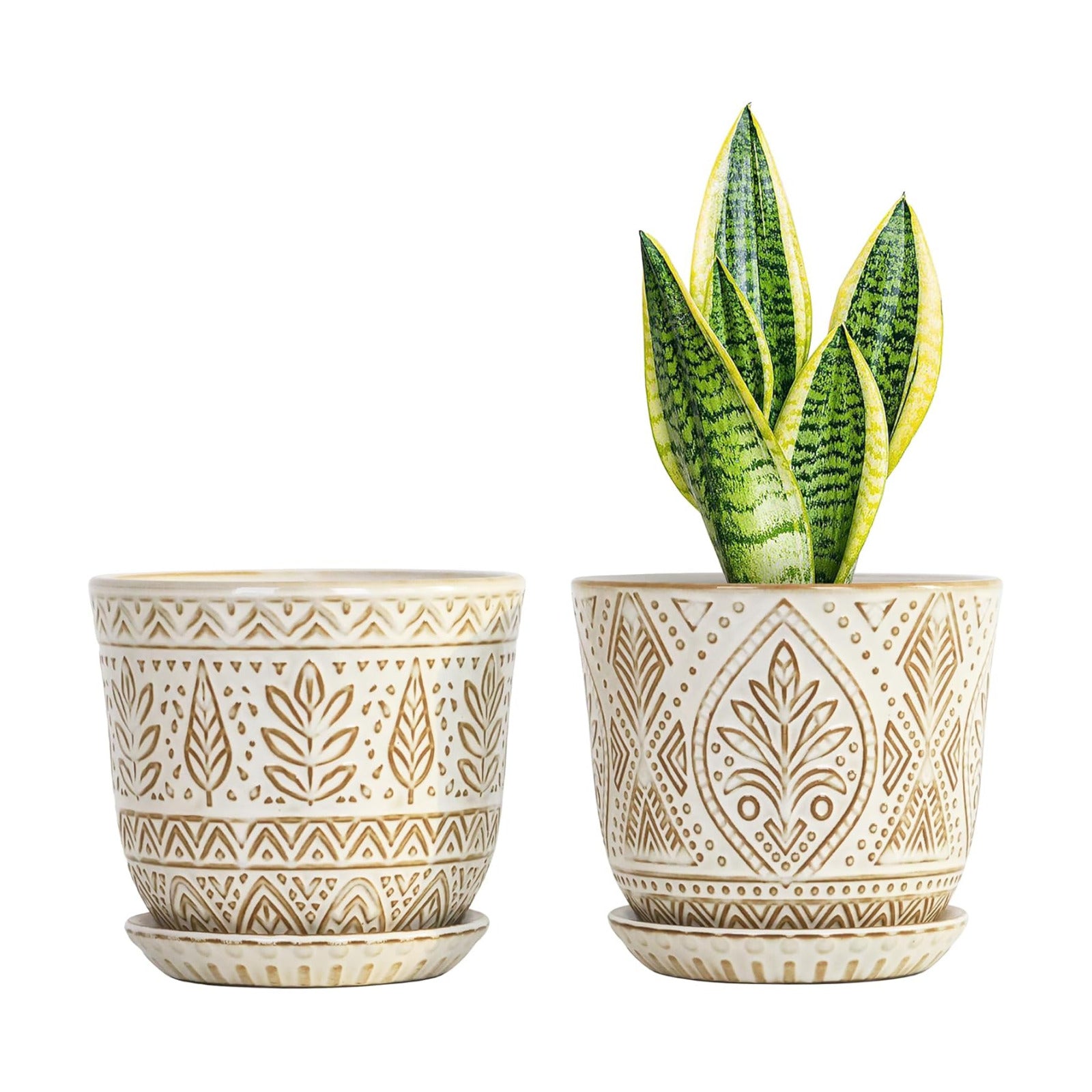 Gepege Ceramic Plant Pots, 6 Inch Indoor Planters with Drainage & Saucers | Ceramic pots for plants with drainage