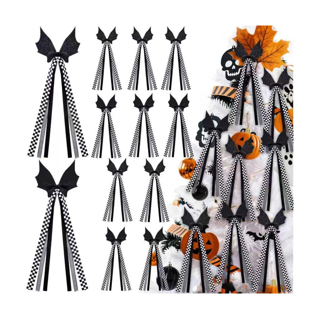 JOICEE 12Pcs Halloween Wreath Bows Bat Glitter Bows for Halloween Decor