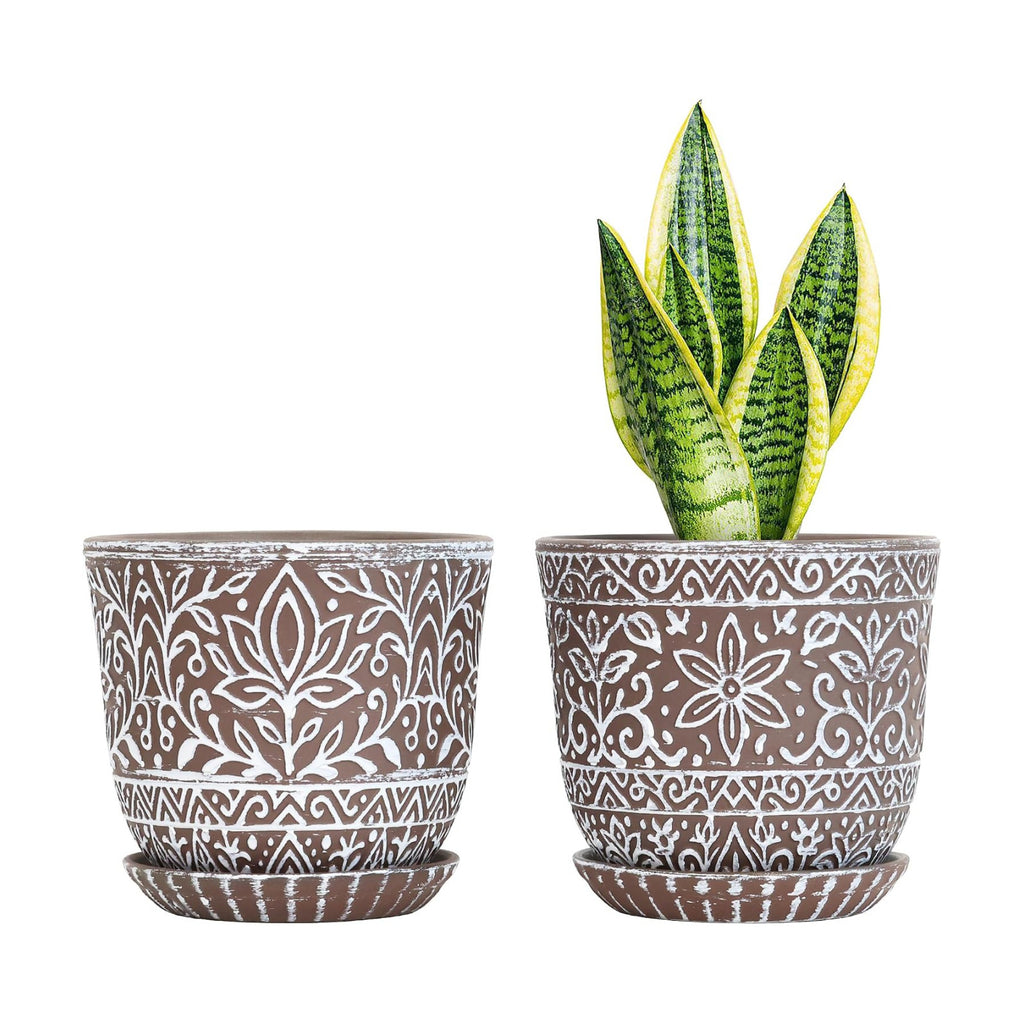 Gepege Ceramic Plant Pots, 6 Inch Indoor Planters with Drainage & Saucers