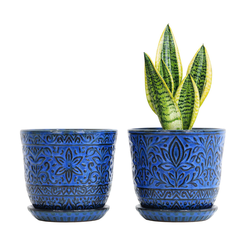 Gepege Ceramic Plant Pots, 6 Inch Indoor Planters with Drainage & Saucers | Ceramic pots for plants with drainage