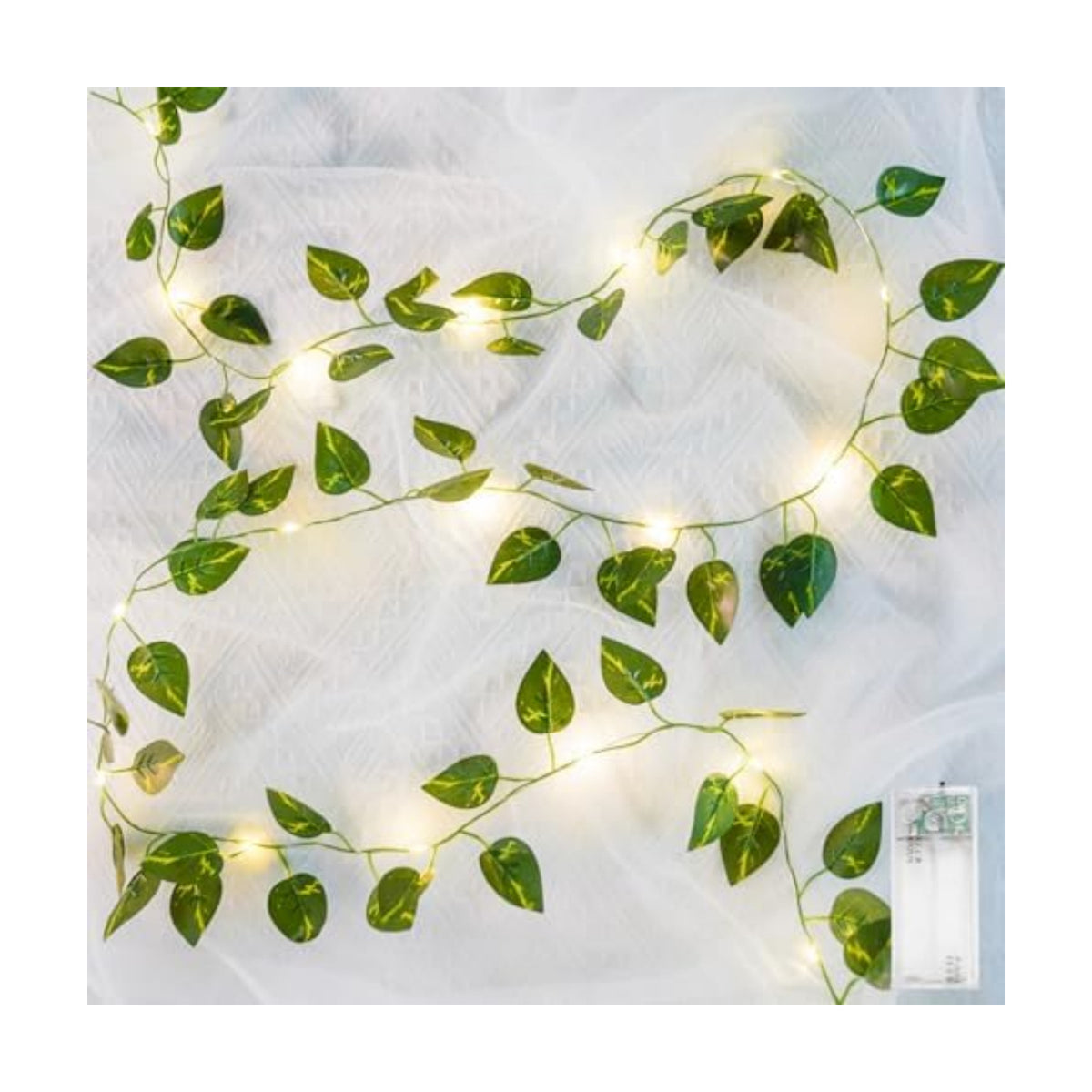 suddus Fake Vines with Lights Battery Operated, 20 LED 6.56FT Pothos Garland Fairy Lights with Timer, Leaf String Lights for Bedroom,Room,Window,Wall,Party,Garden,Wedding Indoor Decor (Warm White)