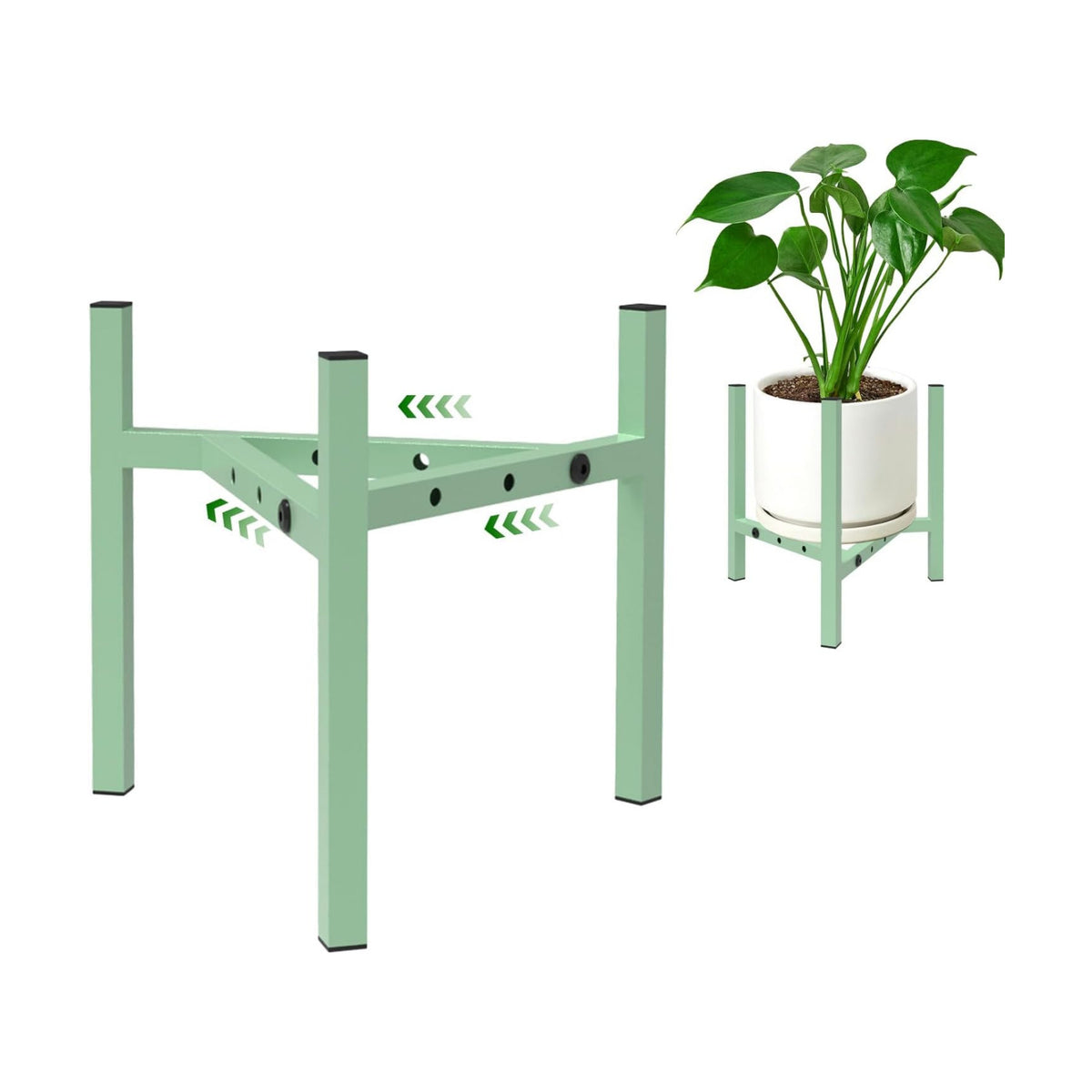 Aripark Plant Stand Indoor Adjustable, Metal Modern Small Plant Stands, Heavy Duty Stable Plant Pot Flower Holder Indoor Outdoor Corner, Fit 8 9 10 11 12 inch Pots, Green (Pot & Plant Not Included)