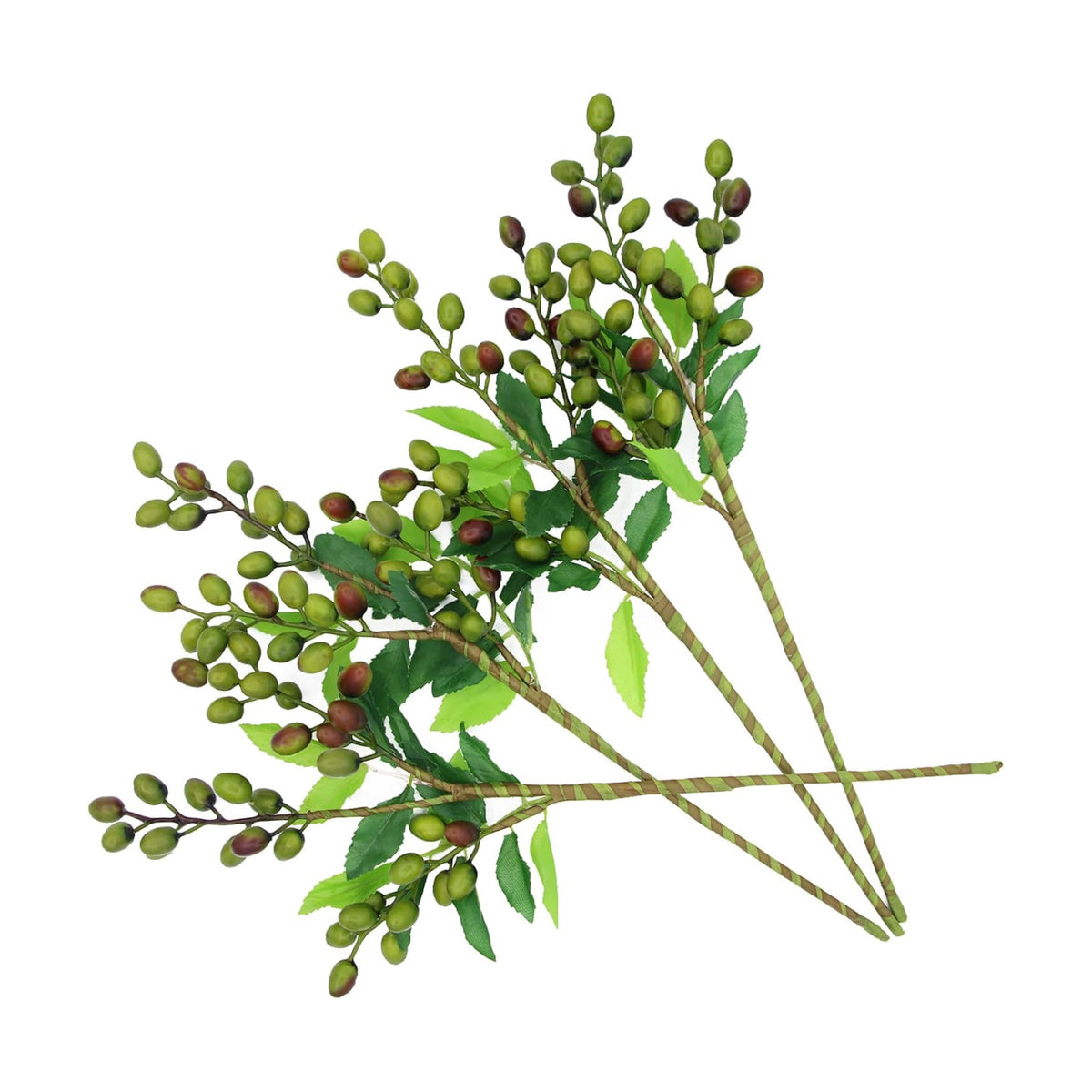 4PCS Artificial Greenery Faux Olive Berry Stems Fake Berries Branches Artificial Green Olive Branches Fake Berry Stems Decorations Fruits for Christmas Vase Filling Home Garden Wreath Decor(Green)
