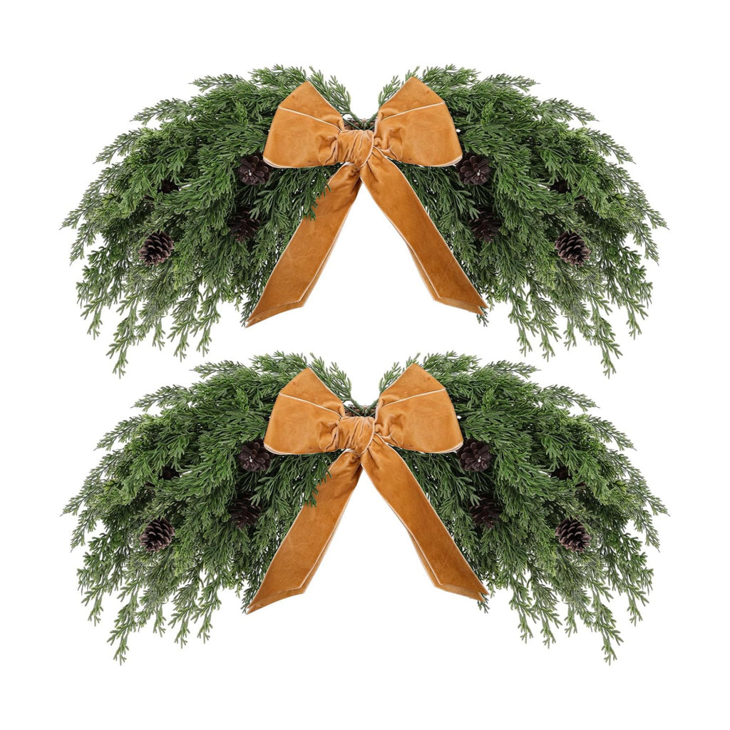 Suncalla 2 Pack 31.5" Christmas Swag Decoration, Cedar, Khaki