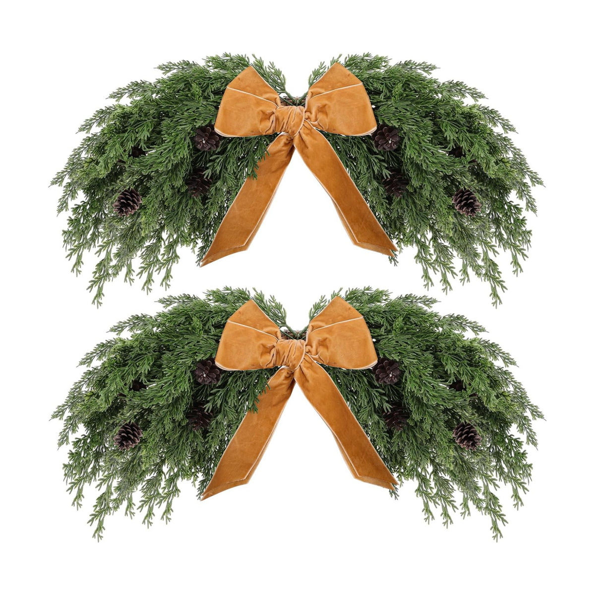Suncalla 2 Pack 31.5" Christmas Swag Decoration, Cedar, Khaki