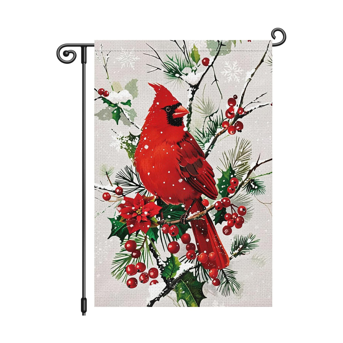 Louise Maelys Christmas Winter Cardinal Garden Flag Floral 12x18 Inch Double Sided Snowy Welcome Xmas Holiday Seasonal Small Burlap Yard Sign Outside Home Outdoor House Decoration