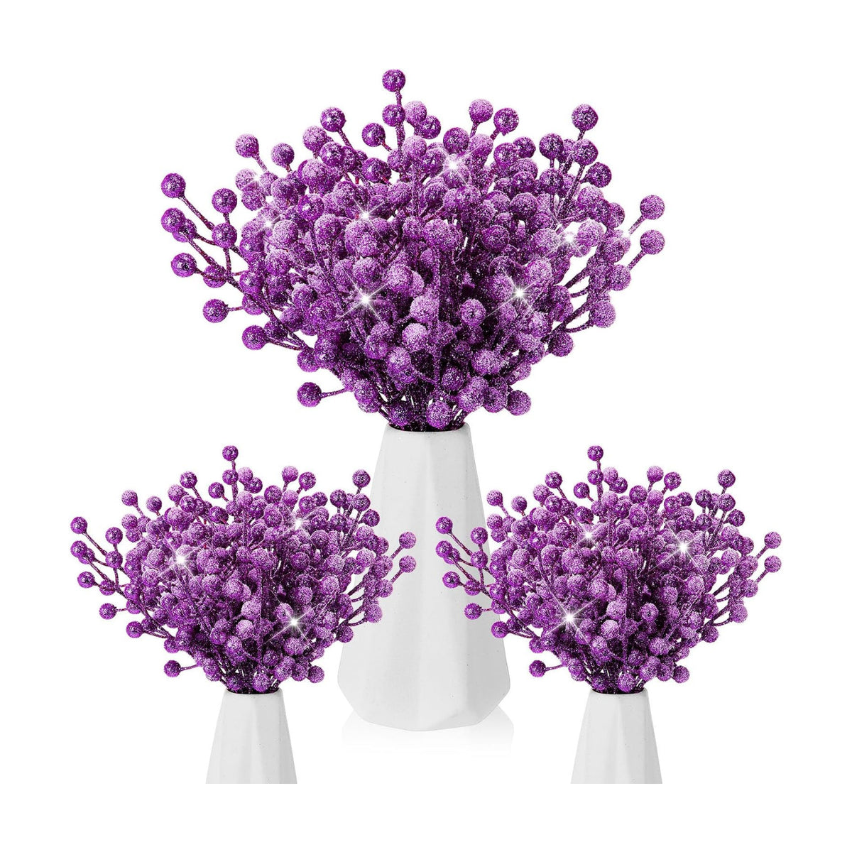 Geosar 30 Pieces Artificial Christmas Berry Picks with Snowflake Glitter Holly Berry Stems for Christmas Tree Ornaments Vases DIY Crafts Wedding Party Holiday Decor(Glitter Purple)