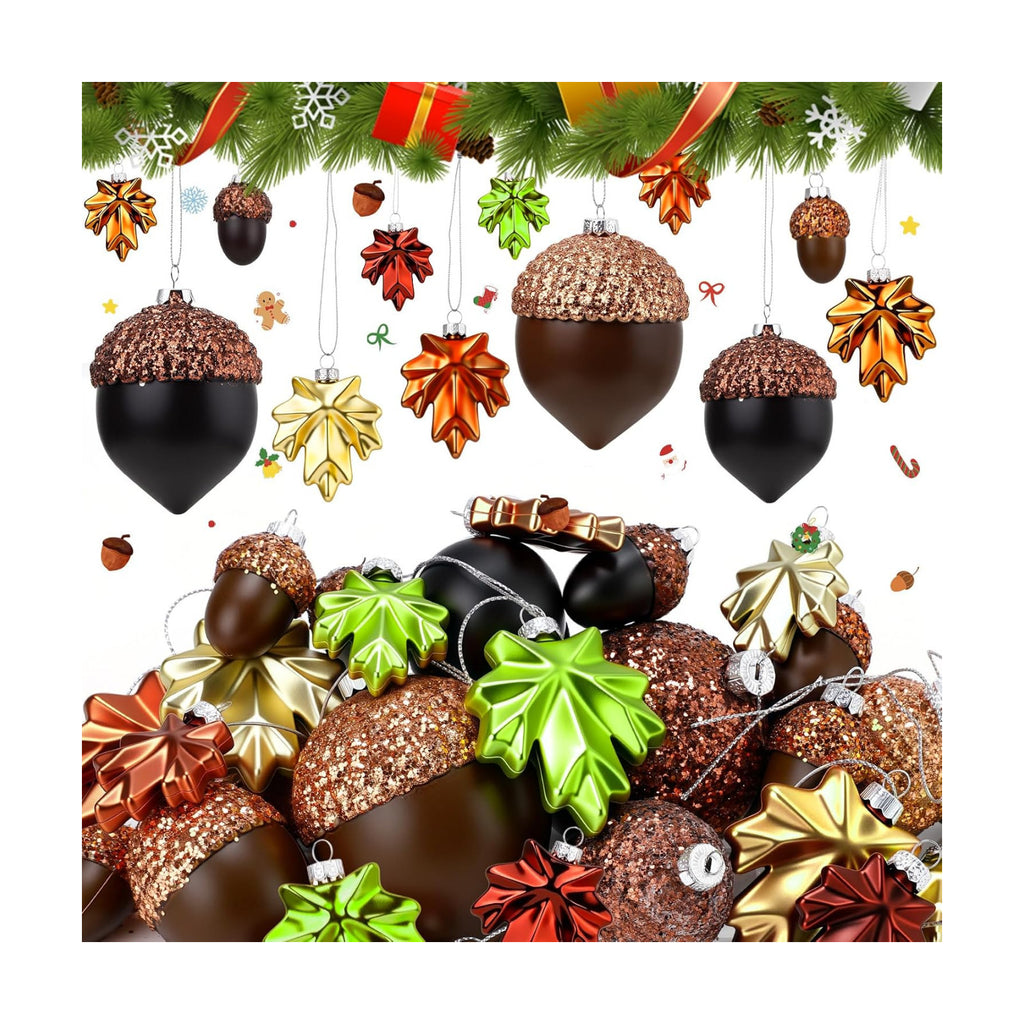 Soaoo 30 Pcs Matte Fall Thanksgiving Mini Tree Hanging Decor Leaf Acorn