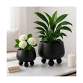 Chic Black Flower Pots and Planters for Indoor Plants Set – Glam Ceramic Planter Set with Modern Design for Home Decor