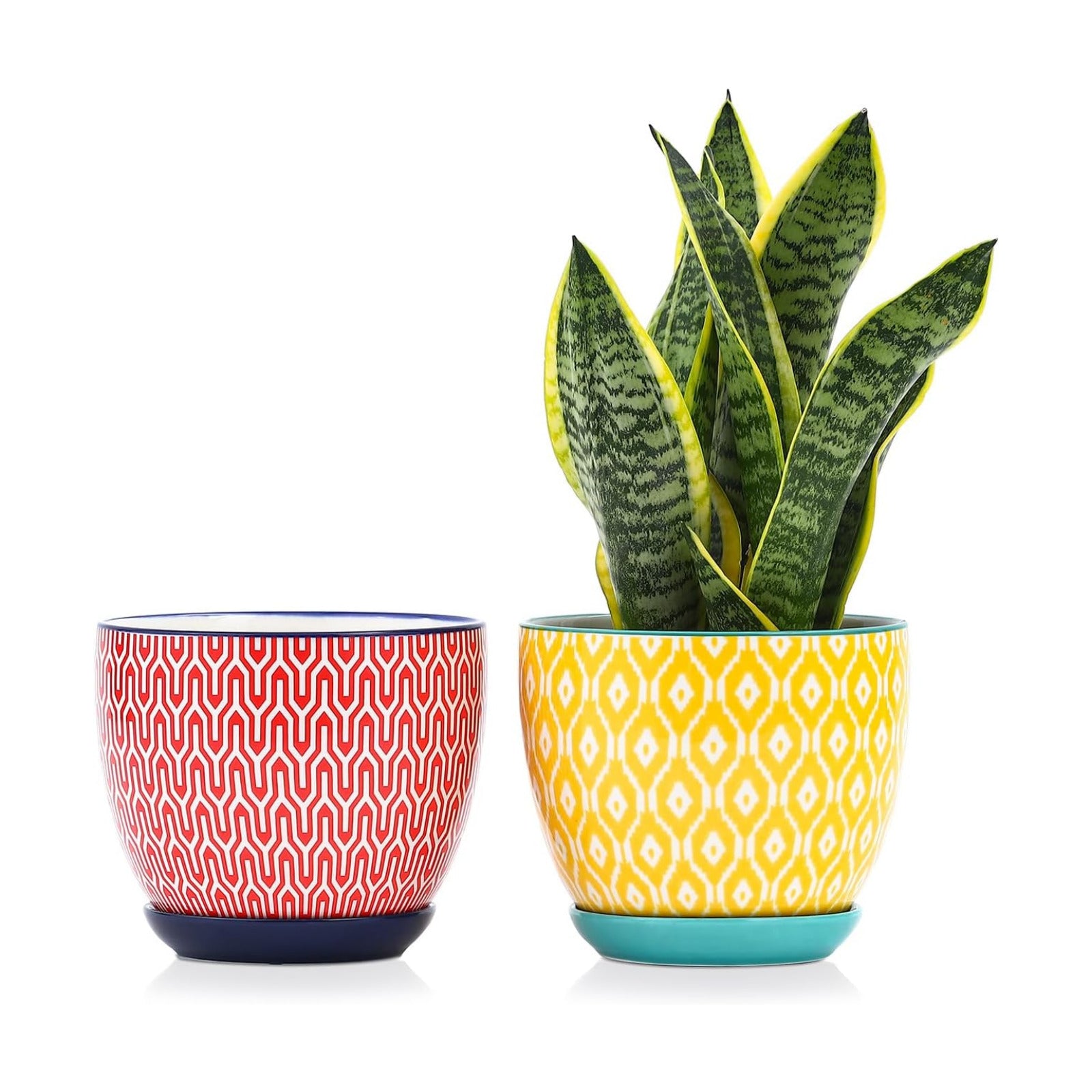 Selamica Ceramica Plant Pots, 6.5 Inch Flower Pots Set of 2 with Drainage Holes & Saucer, Planters for Indoor Plants