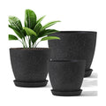 10/9/8 Inch 3 Pack Speckled White Plant Pots with Drainage Holes and Saucers, Indoor Outdoor Decor Planters for