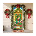 Elf Trio A-Frame Cabin Snowy Christmas Door Cover 35x71in