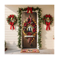 Nativity Scene Poinsettia Plaid Bow Christmas Door Cover 35x71in