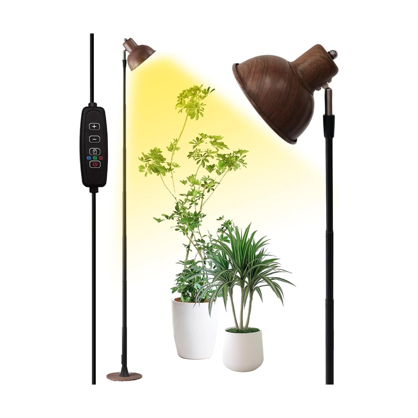 Plant Grow Light for Indoor Plant, Walnut Wood Grain LED Grow Light,Elevating Plant Lamp,Height Adjustable,Automatic