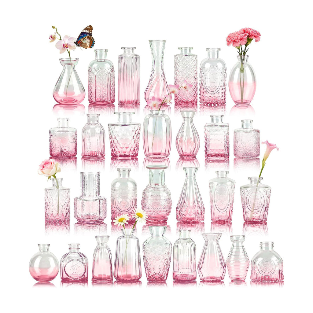 Der Rose 30pcs Glass Bud Vases, Pink Vases for Wedding Home Decorations