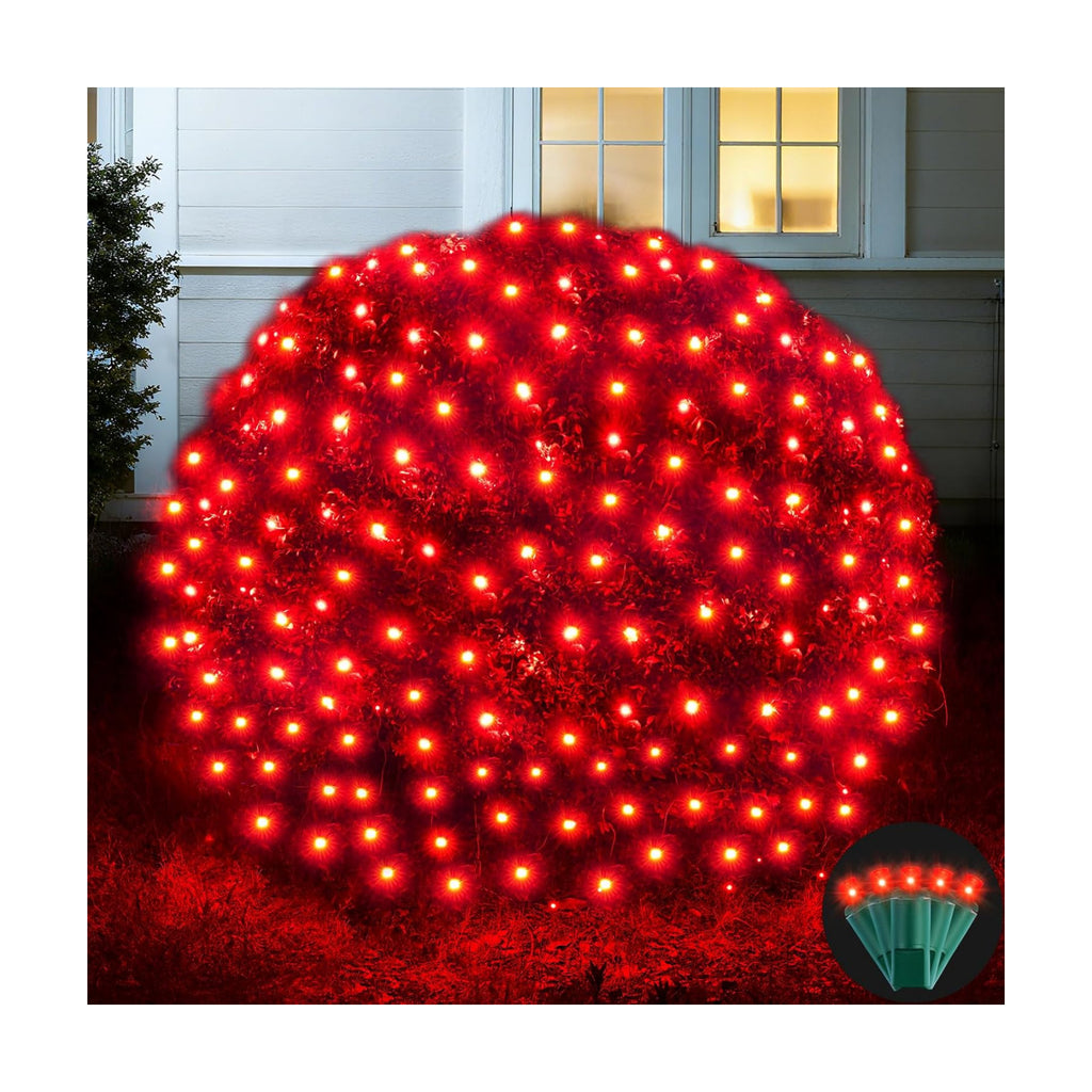 Led Net Lights Christmas Lights Outdoor 200Leds 9ft x 6ft Upgraded Red Christmas Net Lighting, Waterproof 5mm LED Wide Angle Outdoor Indoor Mesh Net Light for Trees, Bushes, Shrubs Decorations
