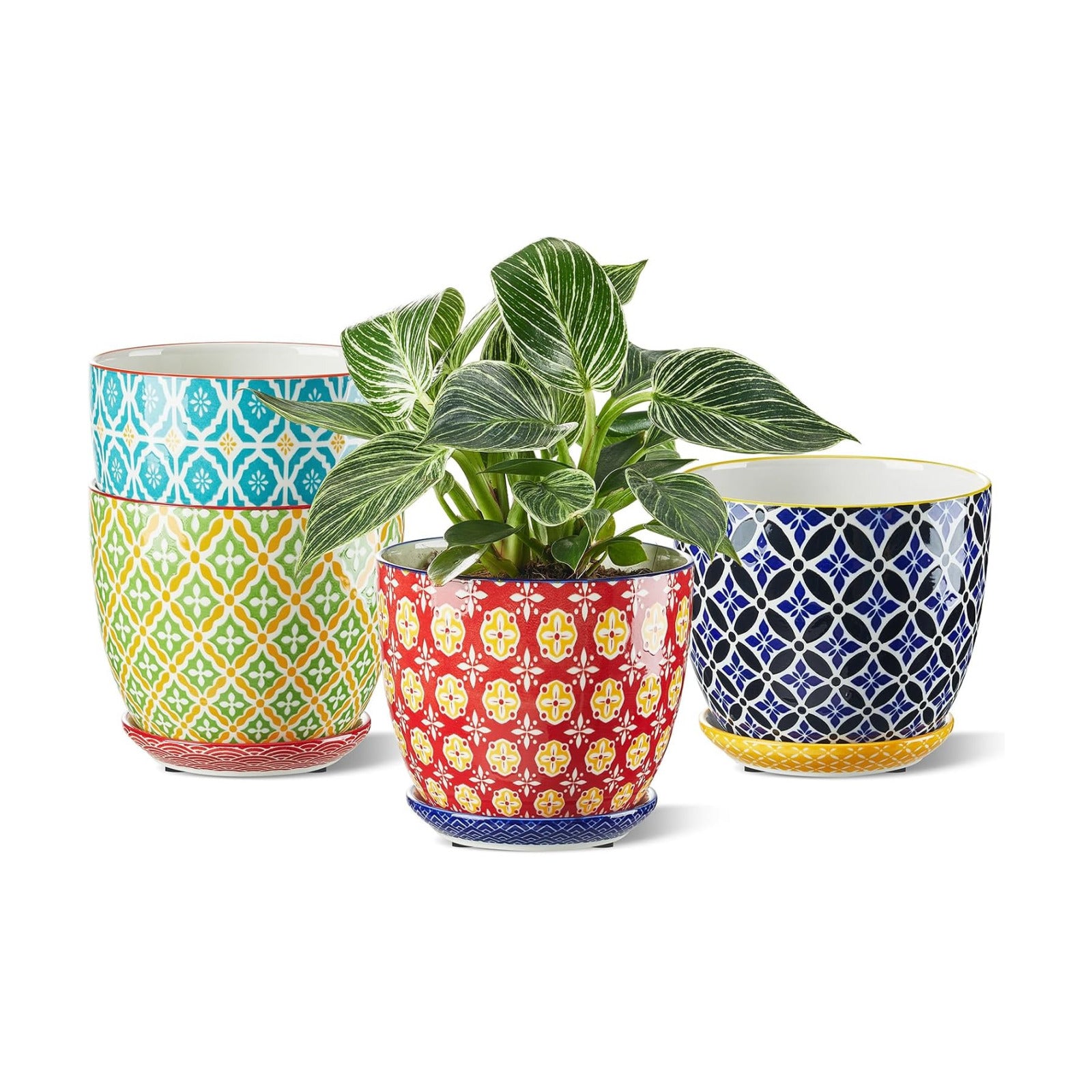 Metahom Ceramic Plant Pots, 5.8 Inch Flower Pots for Indoor Plants, Colorful Planters with Drainage Hole & Saucer