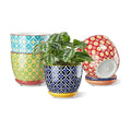 Metahom Ceramic Plant Pots, 4.9 Inch Flower Pots with Drainage Hole & Saucer, Colorful Planter Pots for Houseplants