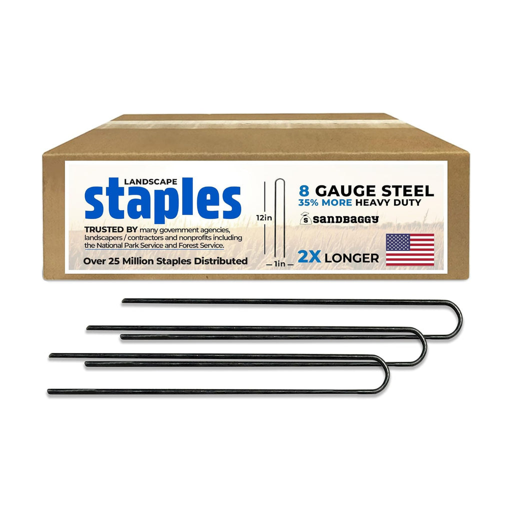 Sandbaggy USA Made 12-inch Landscape Staples - Garden Stakes - Drip Irrigation Tubing, Landscaping Fabric, Netting