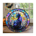 Galaxy Cat Stained Glass Suncatcher, Mystical Gothic Halloween Decoration, Butterfly Sun Catcher Window Hanging, Celestial Crystal Ornament, Halloween, Autumn Spooky Gift for Cat Lovers, Women, Mom