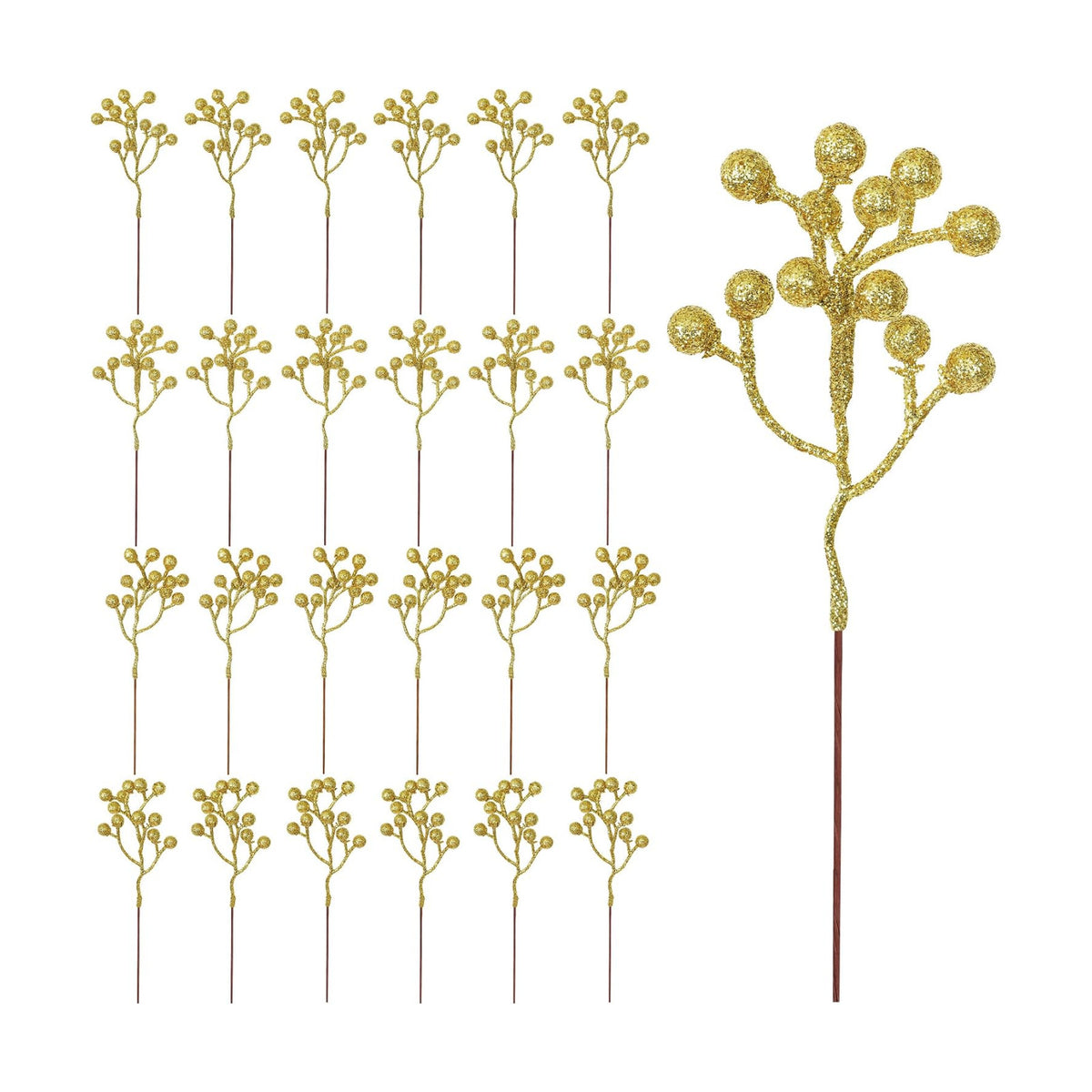 24PCS Gold Berry Stems 7.08in Christmas Tree Decorations Picks Glitter