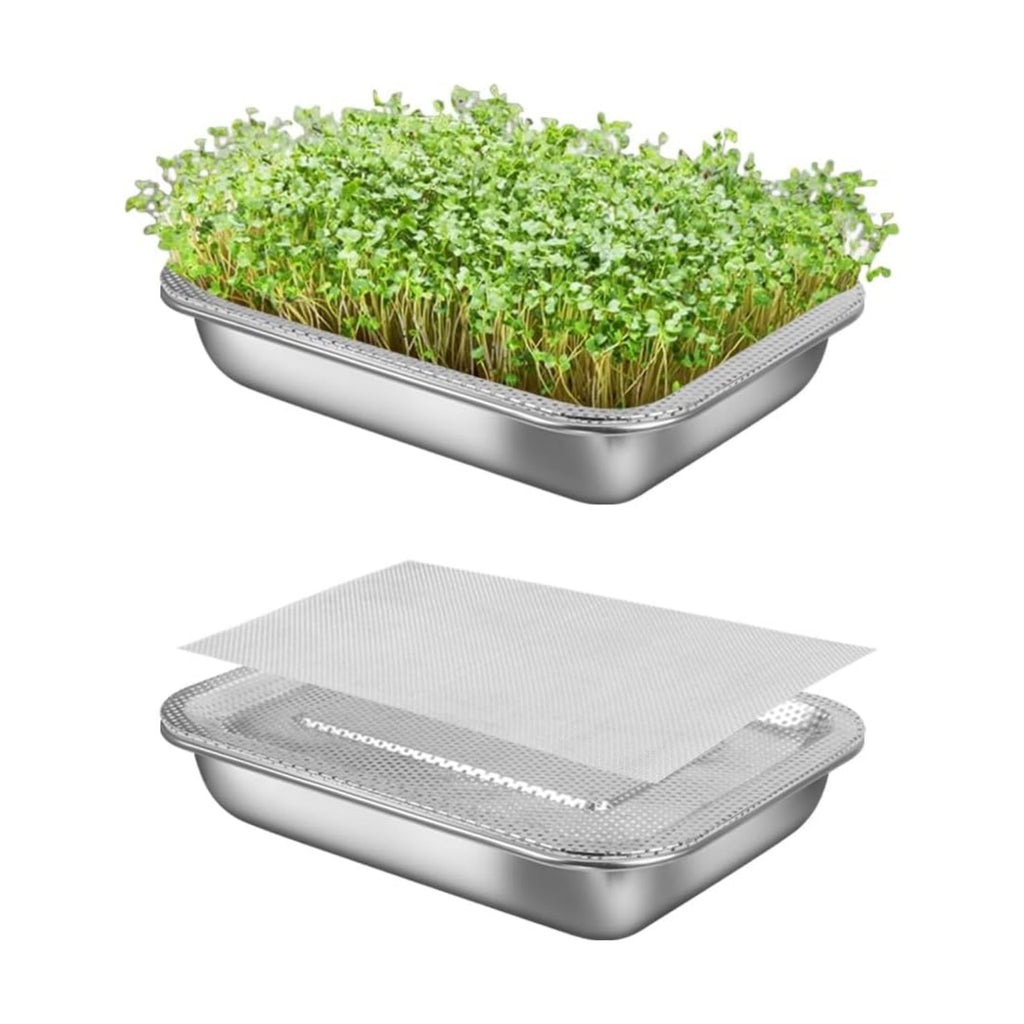 Picowe Stainless Steel Sprouting Trays Seed Sprouting Kit with Stainless Steel Mesh Tray Seed Starter Tray Seed
