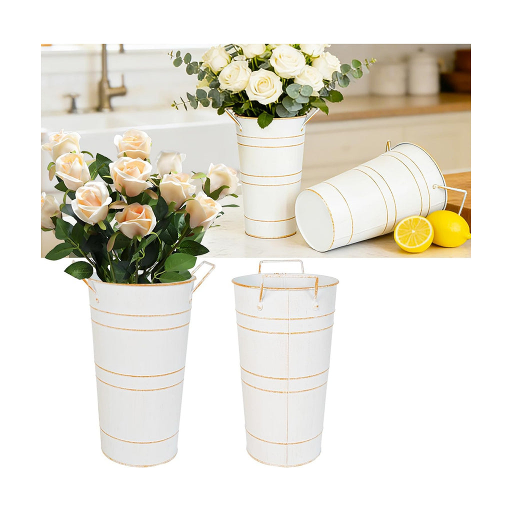 2 Pack Rustic Metal Tall Flower Vase with Handles for Wedding Home Decor