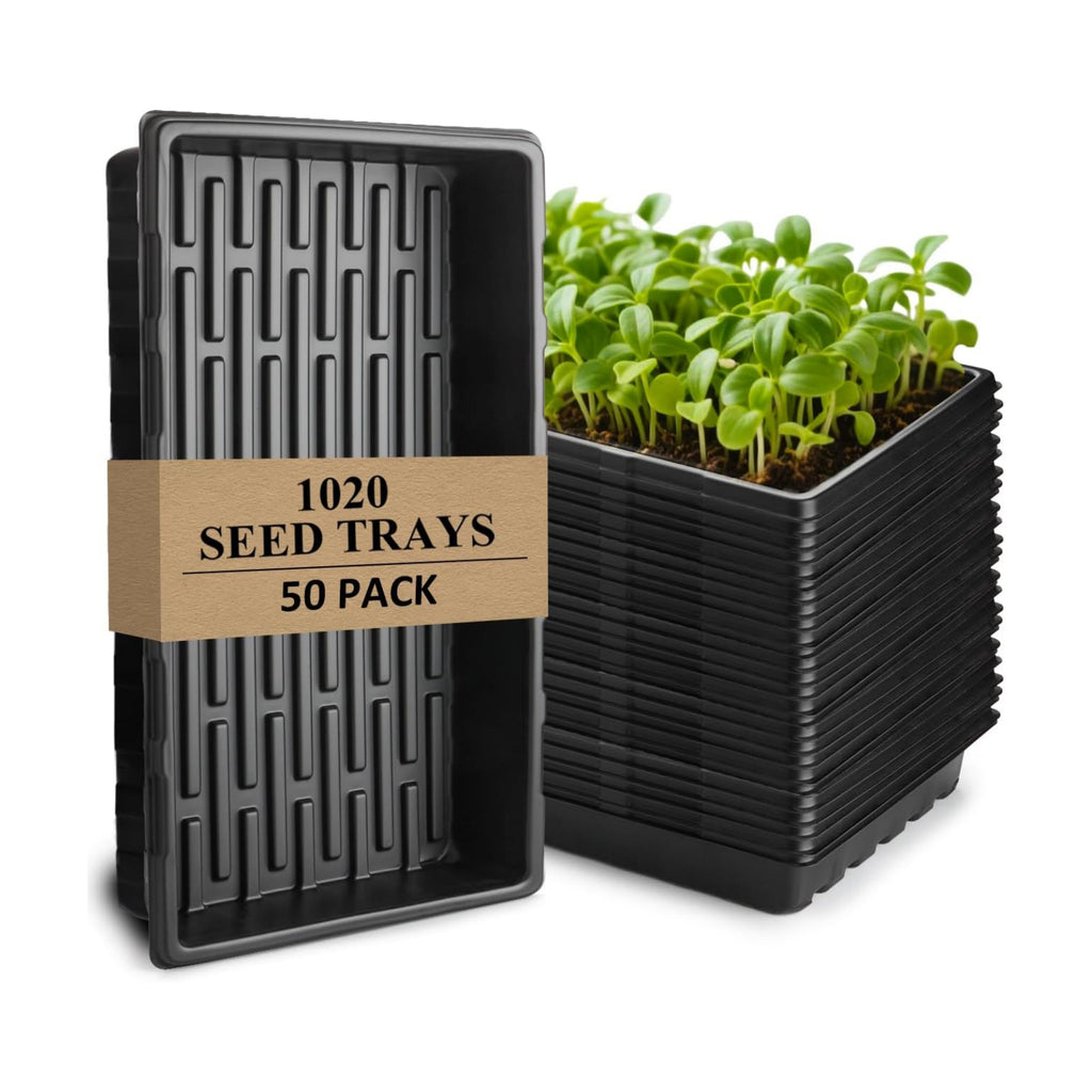 50-Pack Heavy-Duty 1020 Seed Trays No Holes, Thick Plastic Plant Flats