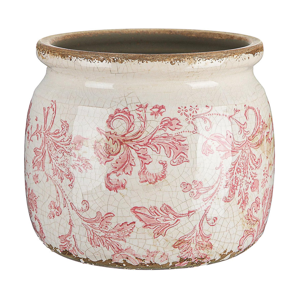 5.9'' Vintage Ceramic Planter, Ice Crack Glaze Pink Floral Pot