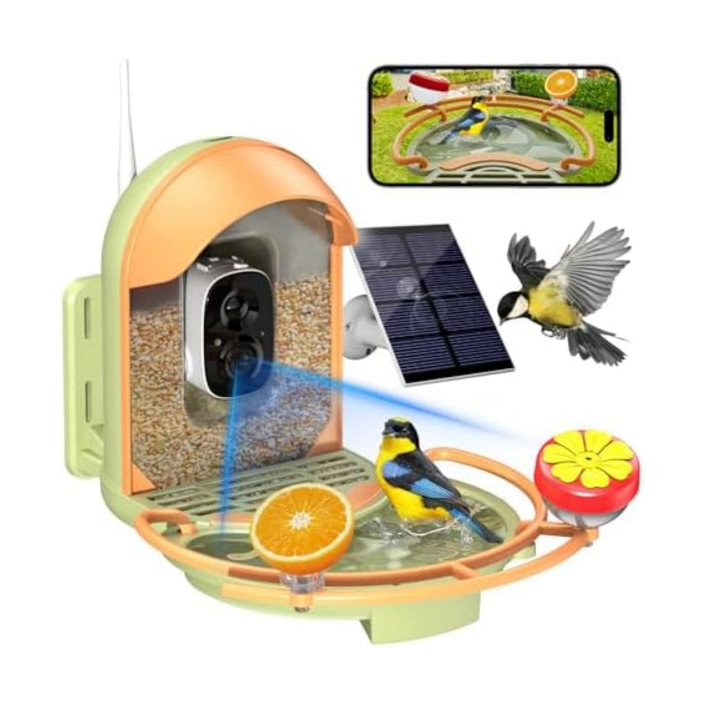 Bird Feeder with Camera, Bird Bath, Solar Powered, 2K HD, Wireless