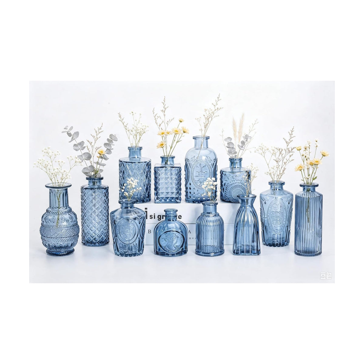 Mini Bud Vases As Wedding Centerpieces for Tables,Clear Bud Vases for Flowers,Small Flower Vases Suitable for Birthday Party,Anniversary,Wedding Reception,Baby Shower (Blue, 12PCS)
