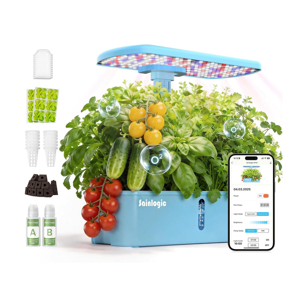 Sainlogic Hydroponics Growing System, 12 Pods Indoor Garden 24W Adjustable-Height LED Grow Light, Gift for Mom, APP &
