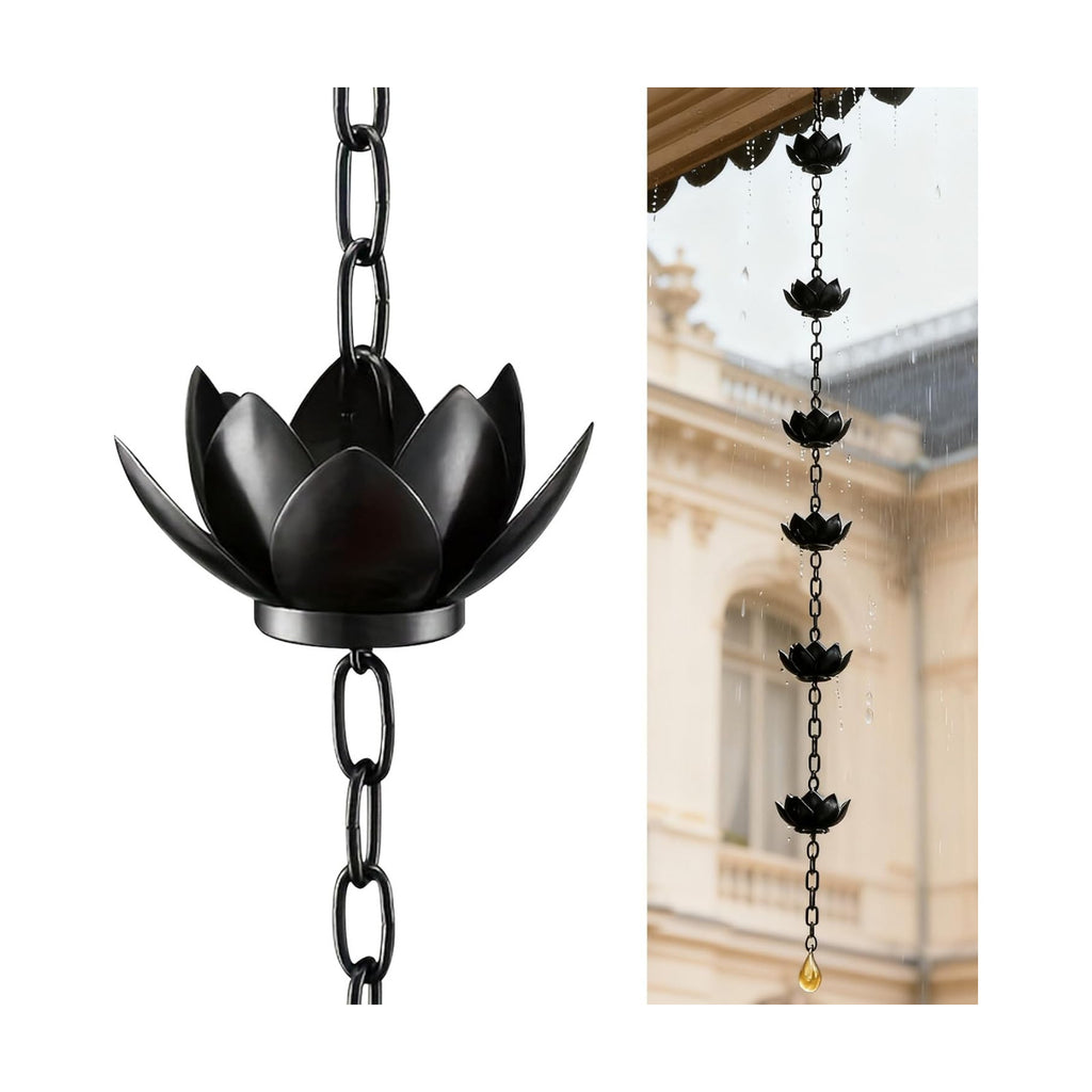 Lotus Rain Chain 3.93ft Rust Resistant Rain Catchers for Divert Water | Decorative Rain Chains with Heavy Crystal