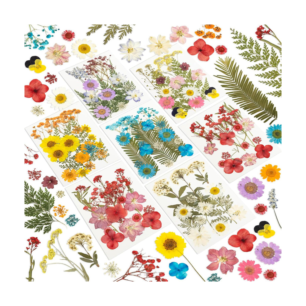203 Pcs Dried Pressed Flowers for Resin Crafts, Real Natural Pressed Flowers and Leaves Kit Butterfly Stickers Vacuum Sealed Dry Flowers for DIY Epoxy Resin Jewelry Molds, Candle Soap Making, Nail Art