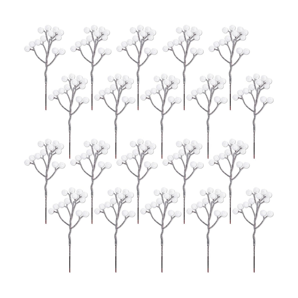 Fangoo 20 Pack 7 Inch Artificial White Berry Picks for Christmas Tree White Berries Stems Holly Berry Branches Ornaments Wreath Crafts Wedding Holiday Season Winter Home Decor