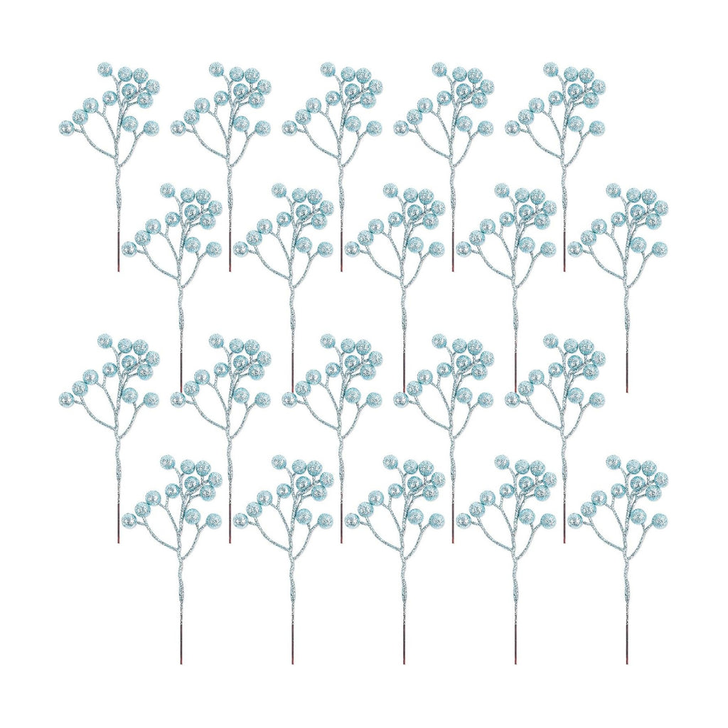 Fangoo 20 Pack 7 Inch Artificial Light Blue Berry Picks for Christmas Tree Light Blue Berries Stems Holly Berry Branches Ornaments Wreath Crafts Wedding Holiday Season Winter Home Decor