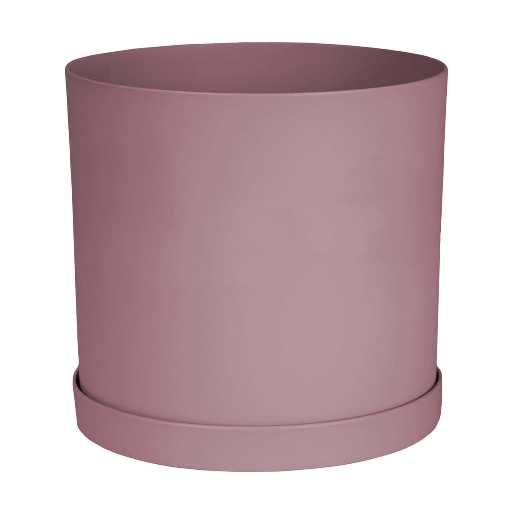 Bloem Mathers 10" Plastic Planter - Modern Indoor Pot with Drainage Holes and Saucer Tray, Dusty Rose