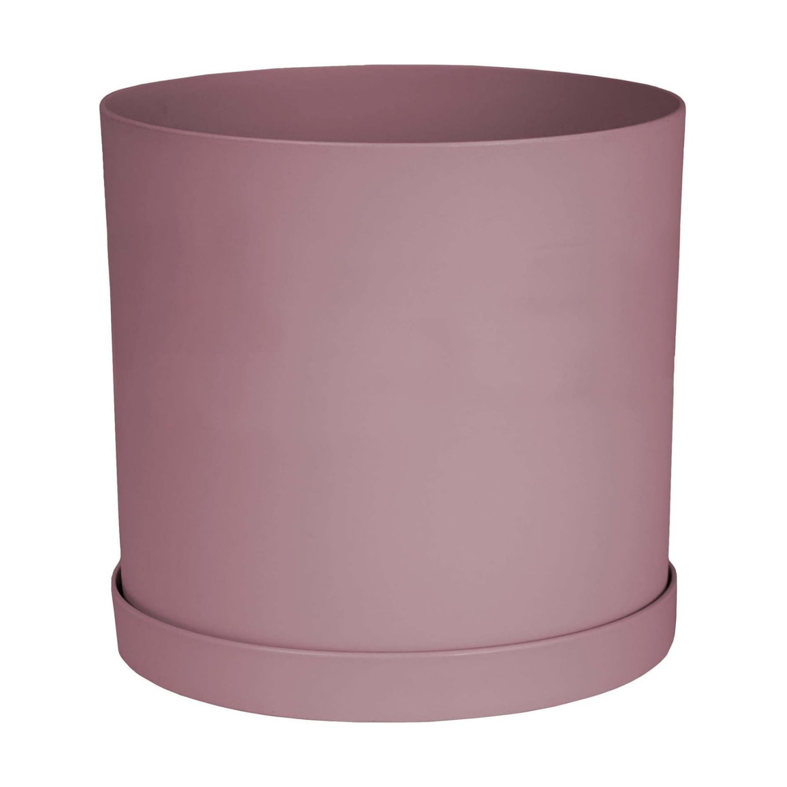 Bloem Mathers 10" Plastic Planter - Modern Indoor Pot with Drainage Holes and Saucer Tray, Dusty Rose